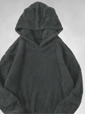 0186 ladies bear ear Plush Sherpa Crewneck Hoodie - black